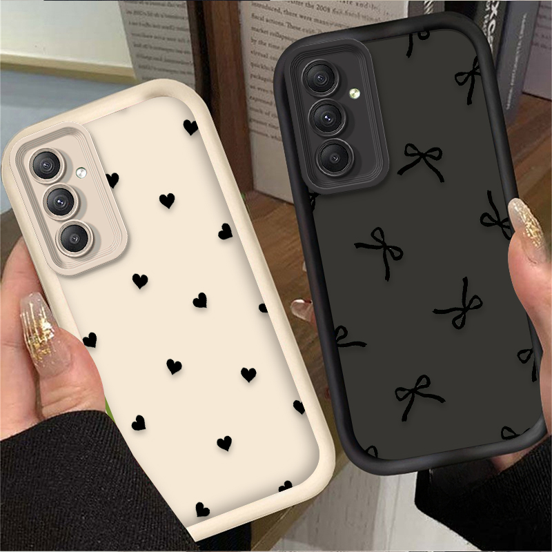 Phone Cases For Samsung A14 - Black Love Heart Bowknot Case for