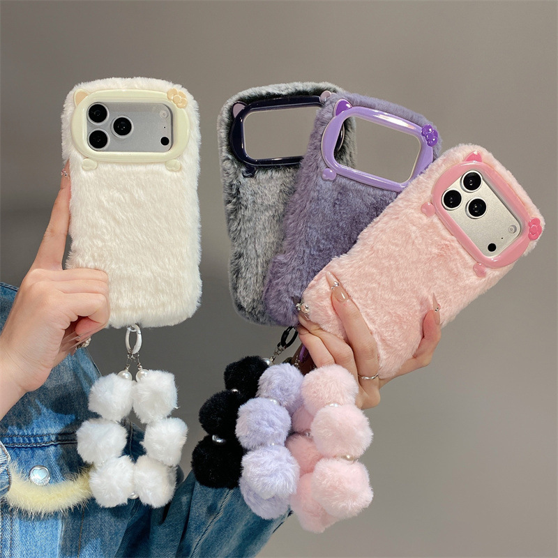 Phone Cases Apple - Luxury Solid Colors Furry Plush Phone